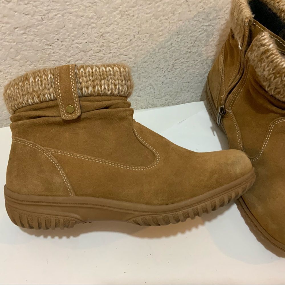 Khombu Women Size 9 Ankle Boots Chestnut Laura All Weather Leather Knit Cuffs